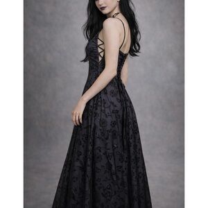 Vtg Morgan Co Prom Dress Maxi Gown 7/8 Purple Y2K Goth Floral Glitter Whimsigoth